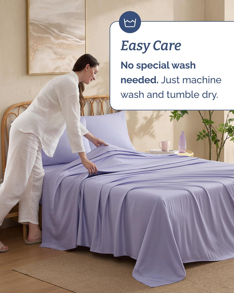 100% Rayon Derived from Bamboo - Bed Sheets Set King Size - Lavender