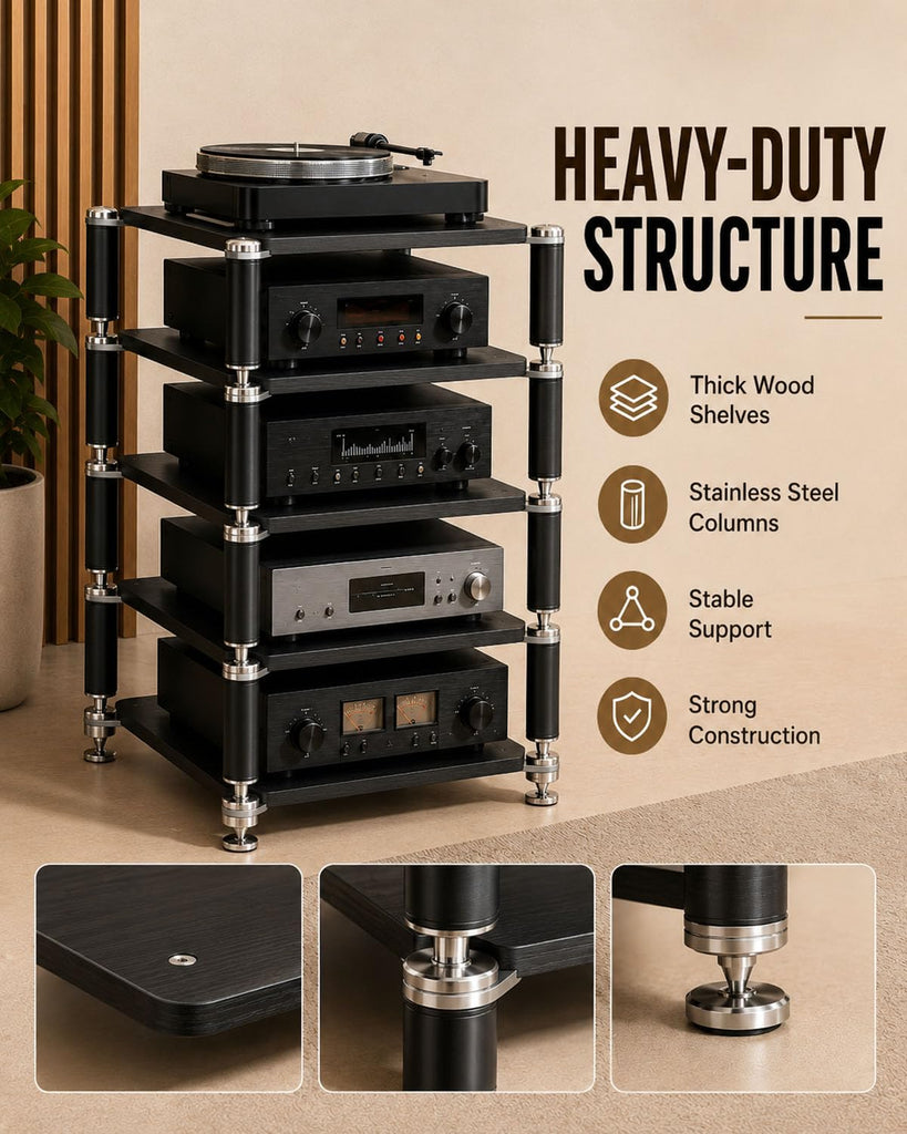 5-Tier HiFi Audio Rack, Audio Component Stand Black