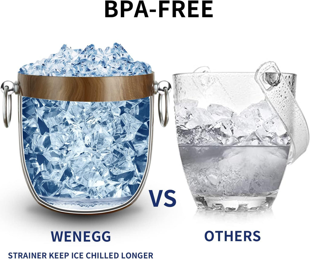 Ice Bucket with Lid, Scoop, Tongs and Strainer - Well Made Insulated Stainless Steel Keep Ice Frozen Longer
