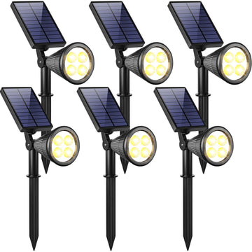Solar Spot Lights Outdoor Adjustable Spotlights, 6 Pack Warm White