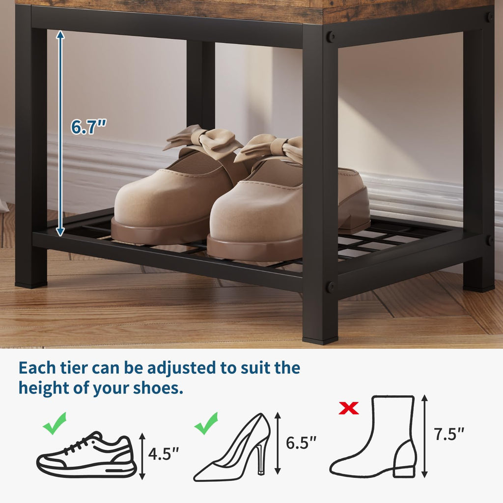Shoe Storage Bench, Small Ottoman with Storage, Padded Seat, Brown