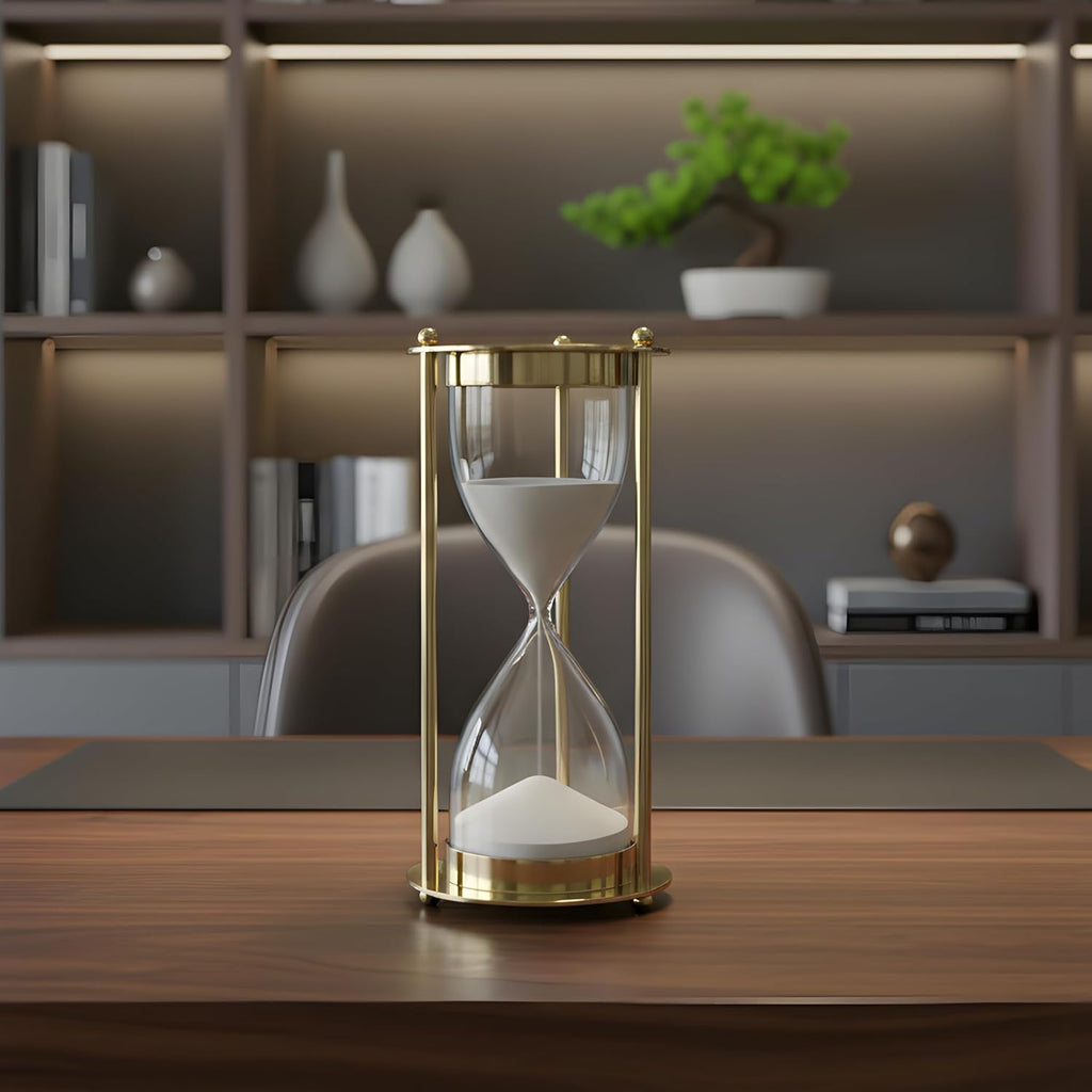 Hourglass Sand Timer - with White Sand, Decorative Modern Home & Office Desk Ornament, Elegant Time Management & Gift