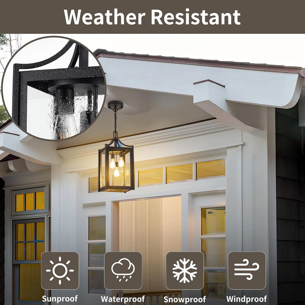 Outdoor Pendant Lights for Porch, 18.5" Large Dusk to Dawn Outdoor Chandelier with Clear Glass