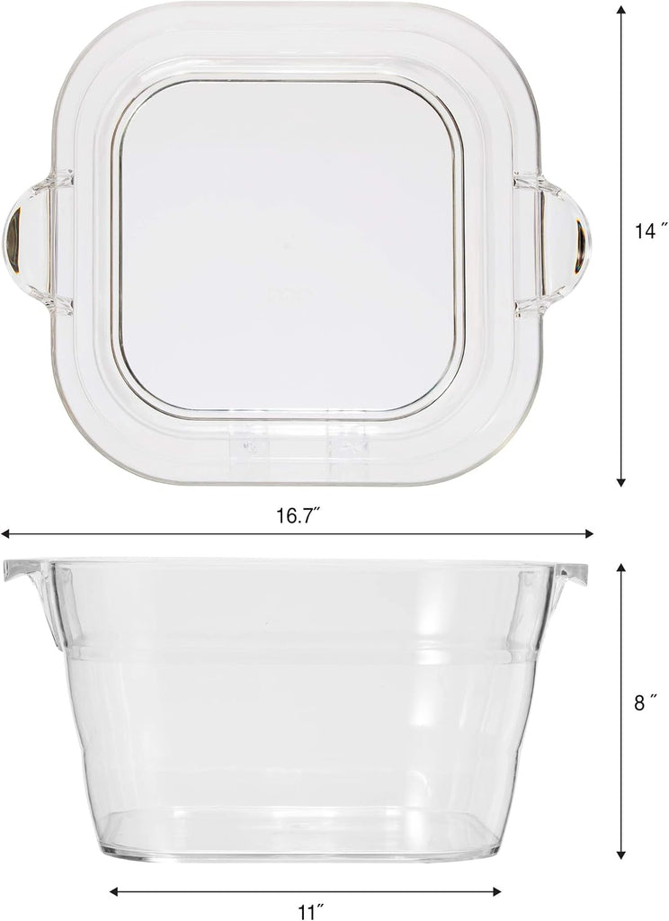 Acrylic Square Party Tub - Clear Beverage Cooler w/Handles, Wine Cooler, Beer Chiller, Ideal Party Tubs for Drinks