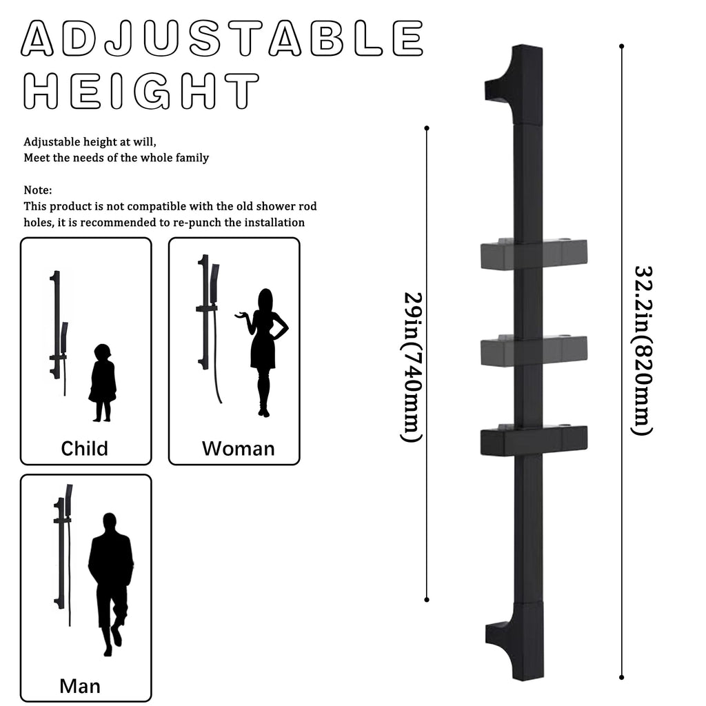 Matte Black Handheld Shower with Slide Bar Square Handheld Shower Head with Hose High-Pressure Shower Head with 29"