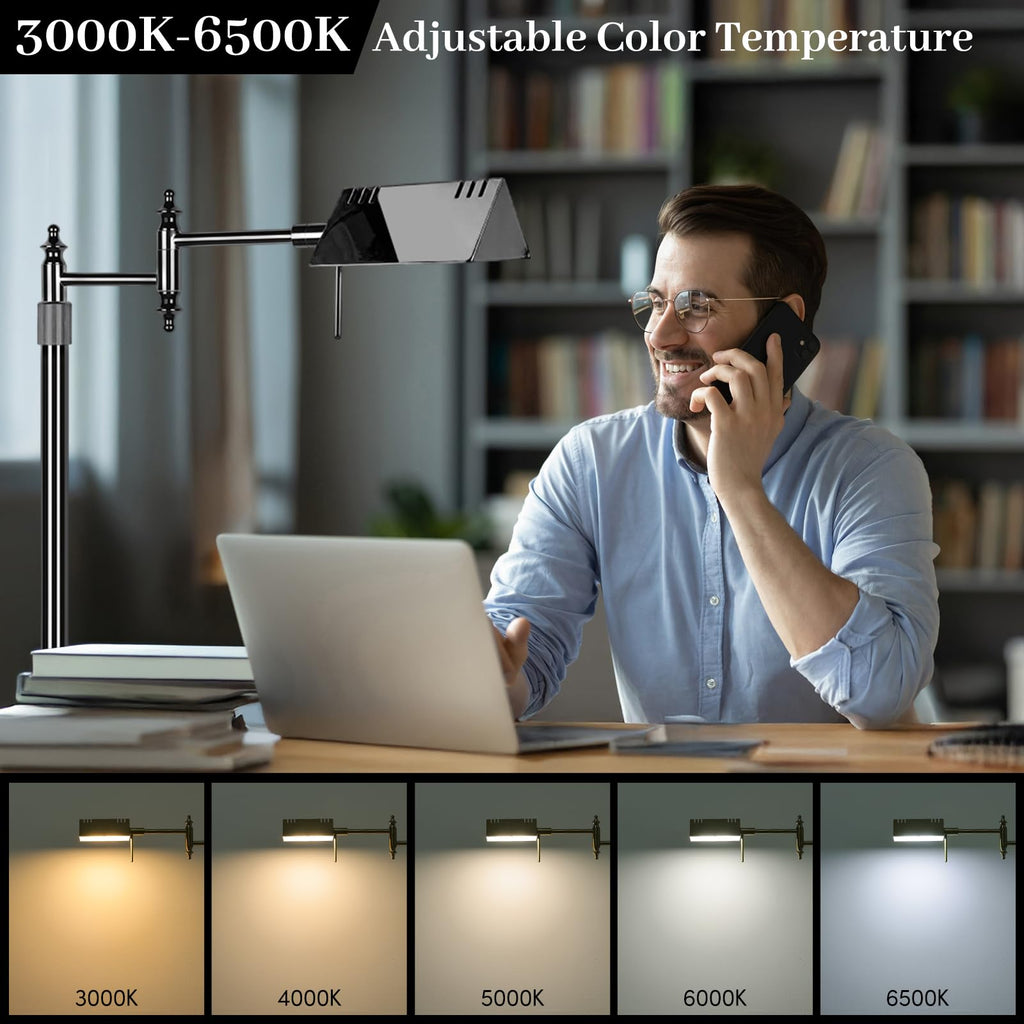 Black Chrome Reading Floor Lamp, Dimmable Pharmacy Standing Lamp