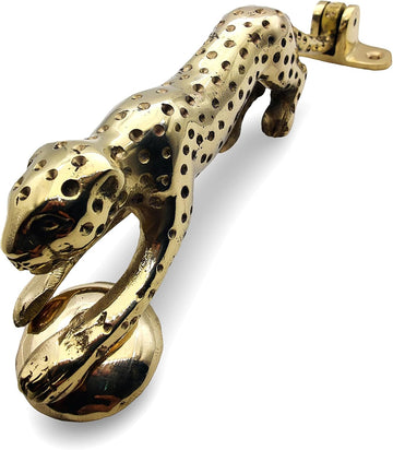 Decorative Brass Leopard Door Knocker, Gold Finish, Animal Design Door Hardware