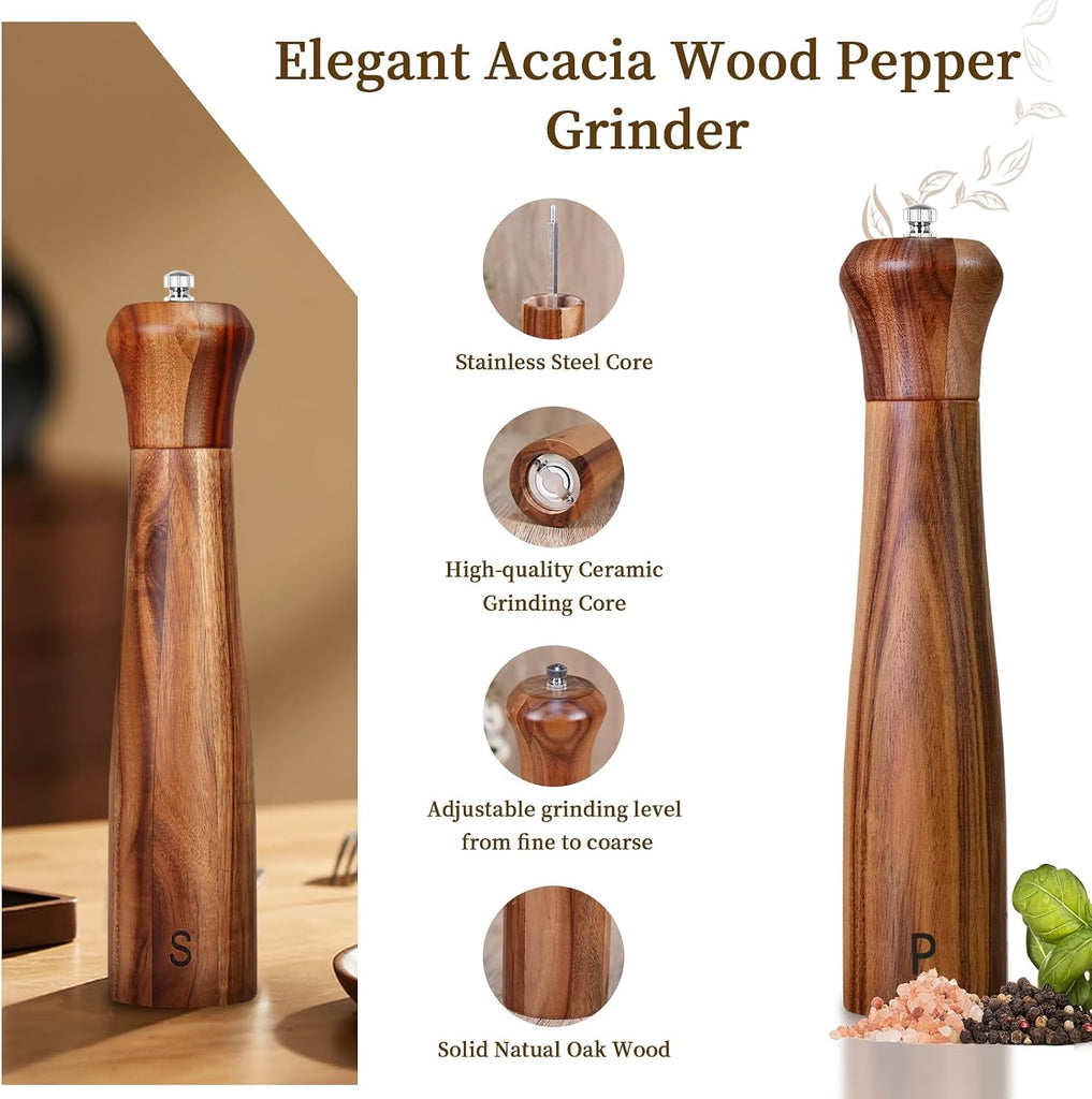 Inch Acacia Wooden Salt and Pepper Grinder Set Manual - Set of 2