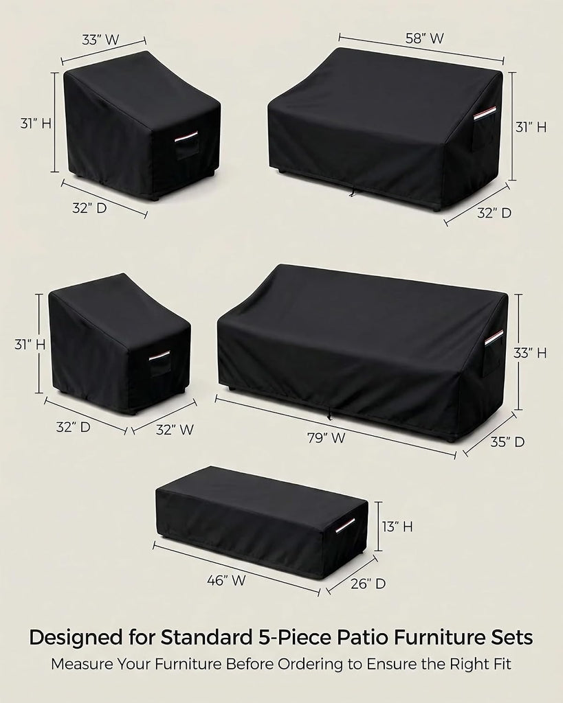Patio Furniture Cover Set, 5-Piece Outdoor Furniture Cover Waterproof, Covers for Sofa, Loveseat, Chairs & Coffee