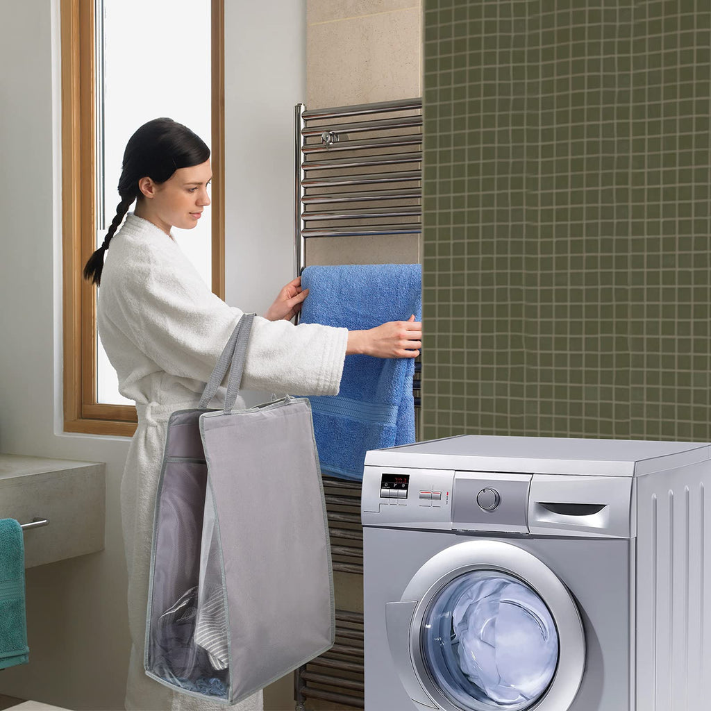 Hanging Laundry Hamper,2 Pack Grey Hanging Laundry Basket