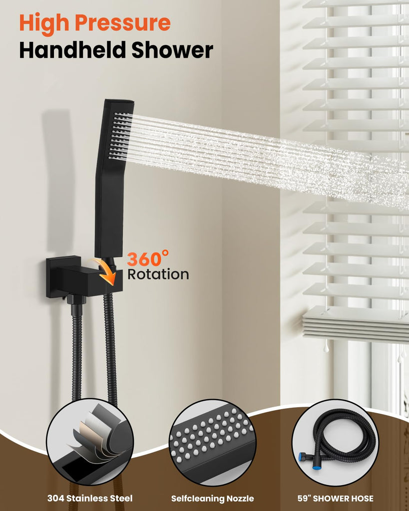 Shower Faucet Set with Handheld Spray Matte Black,12'' Head