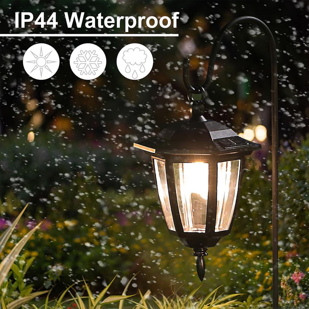 4 Pack Solar Hanging Lights Outdoor, Solar Powered Garden Decorative Lanterns with 4 x 38 Inch Shepherd Hooks