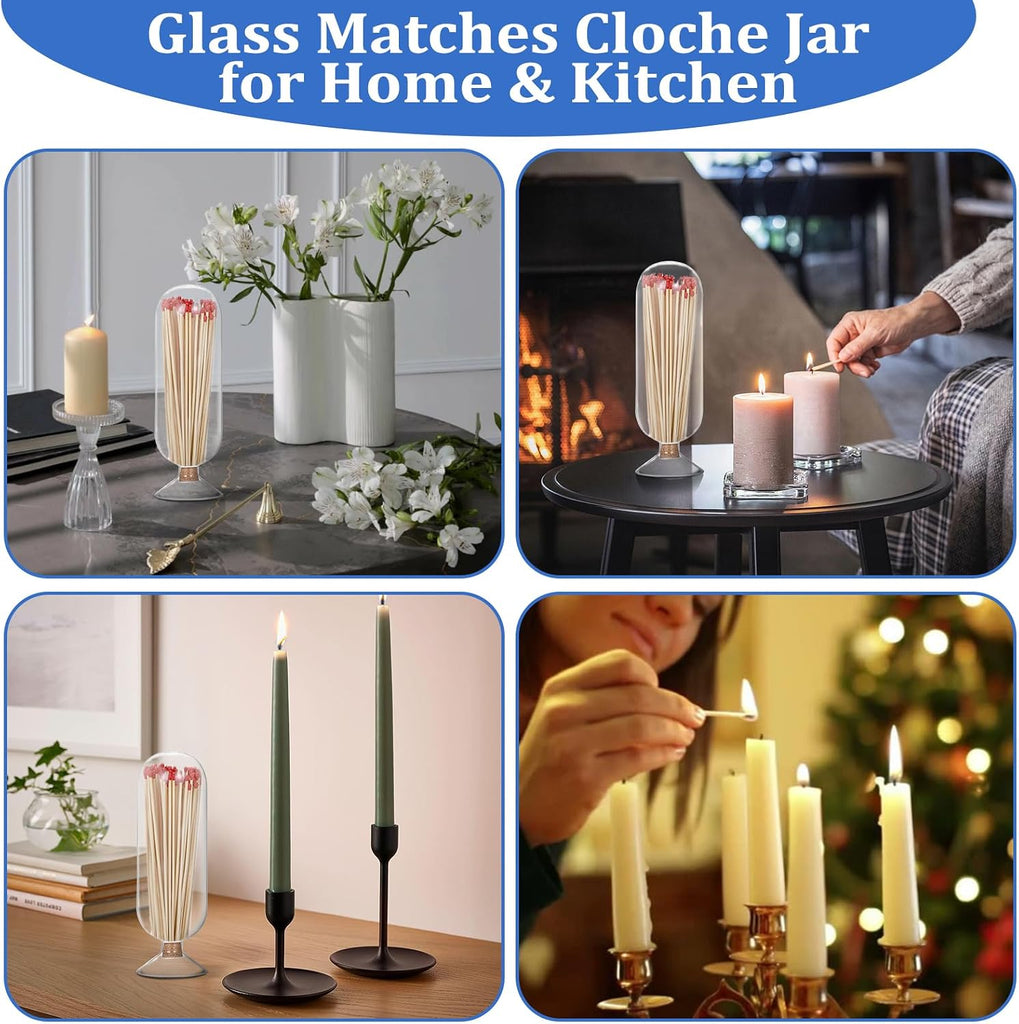 8 Inch Glass Match Cloche Decorative Glass Match Holder Jar with Cork