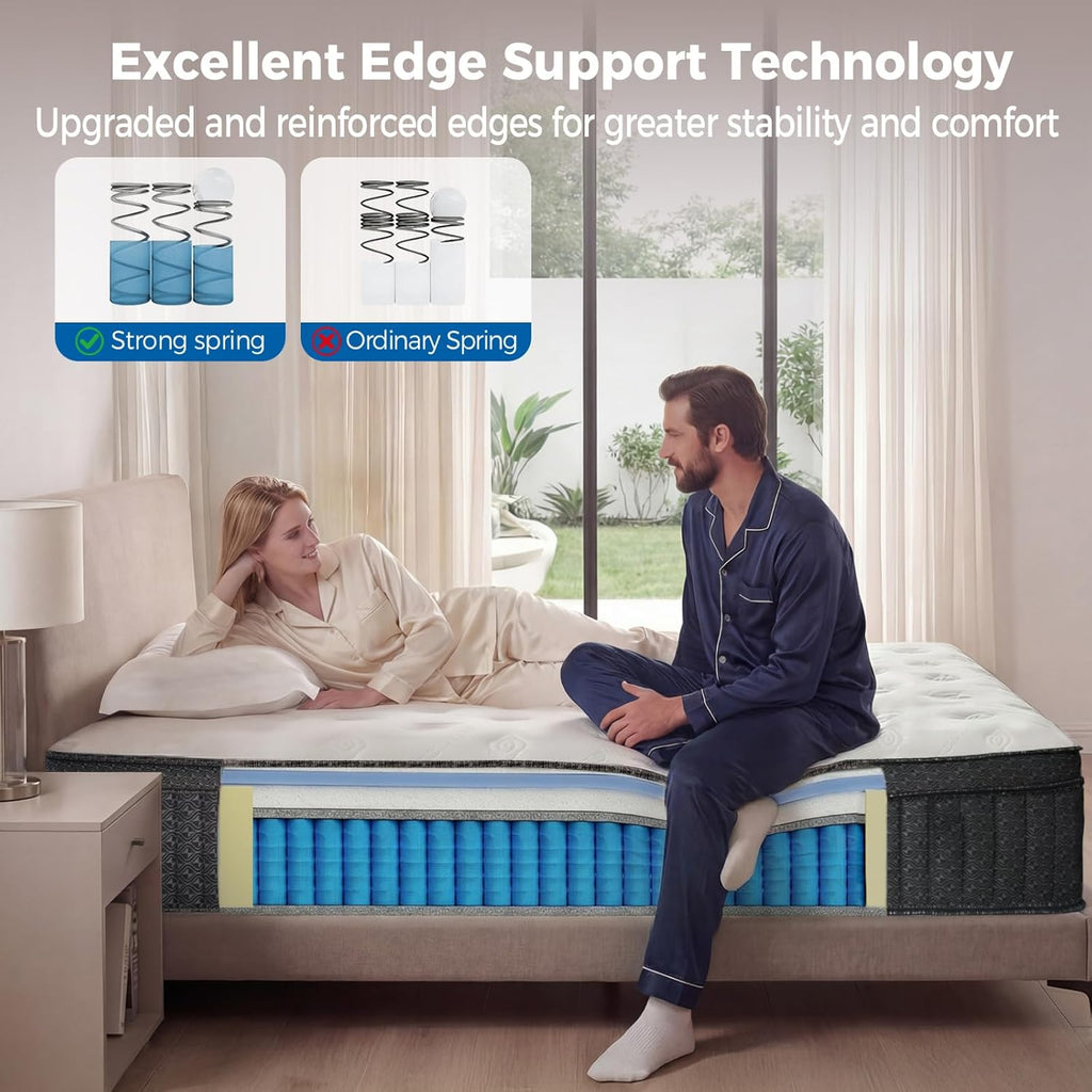 Queen Mattress, 12 Inch Queen Hybrid Mattress in a Box, Medium Firm with Upgraded Pocket Springs for Superior Motion