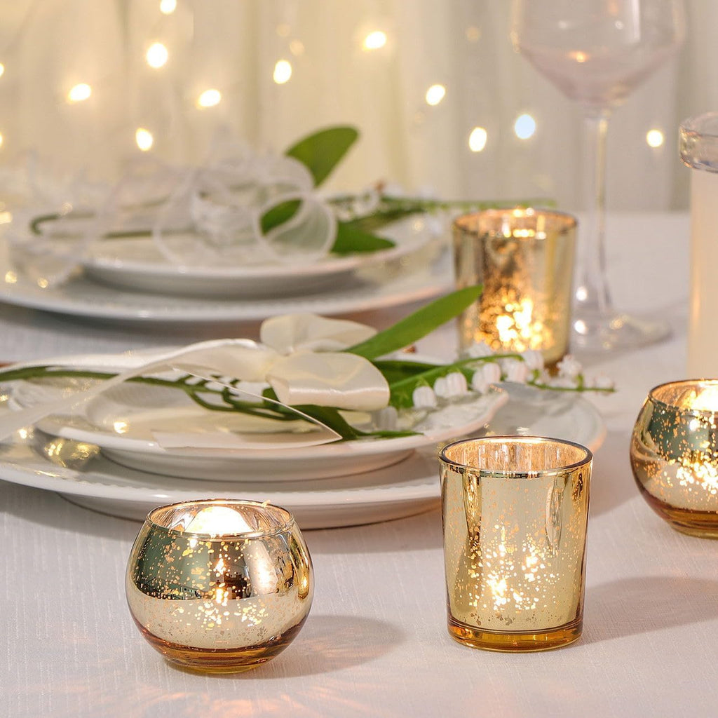 48PCS Assorted Gold Votive Candle Holders Bluk, Gold Wedding Decorations, Mercury Glass Candle Holder for Tea Lights