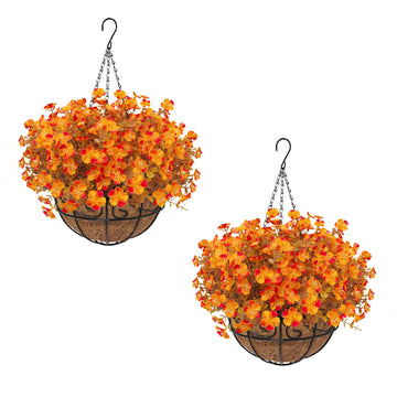 2 Pack Artificial Fall Flowers with Hanging Basket for Outdoors