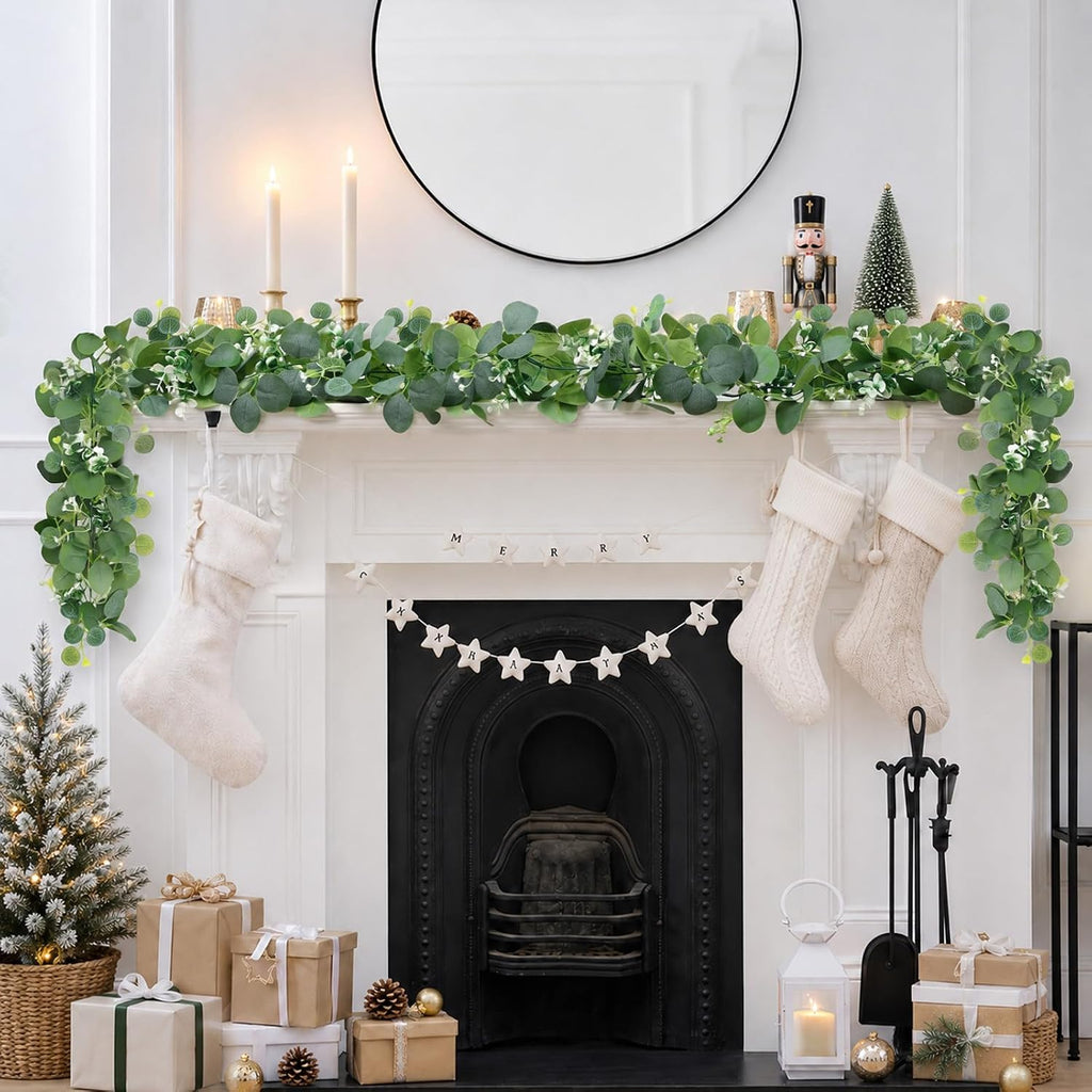 Artificial Eucalyptus Leaf Garland, Faux Greenery Garland Decor 6 FT Summer Garlands, Fake Hanging Vines - Set of 4