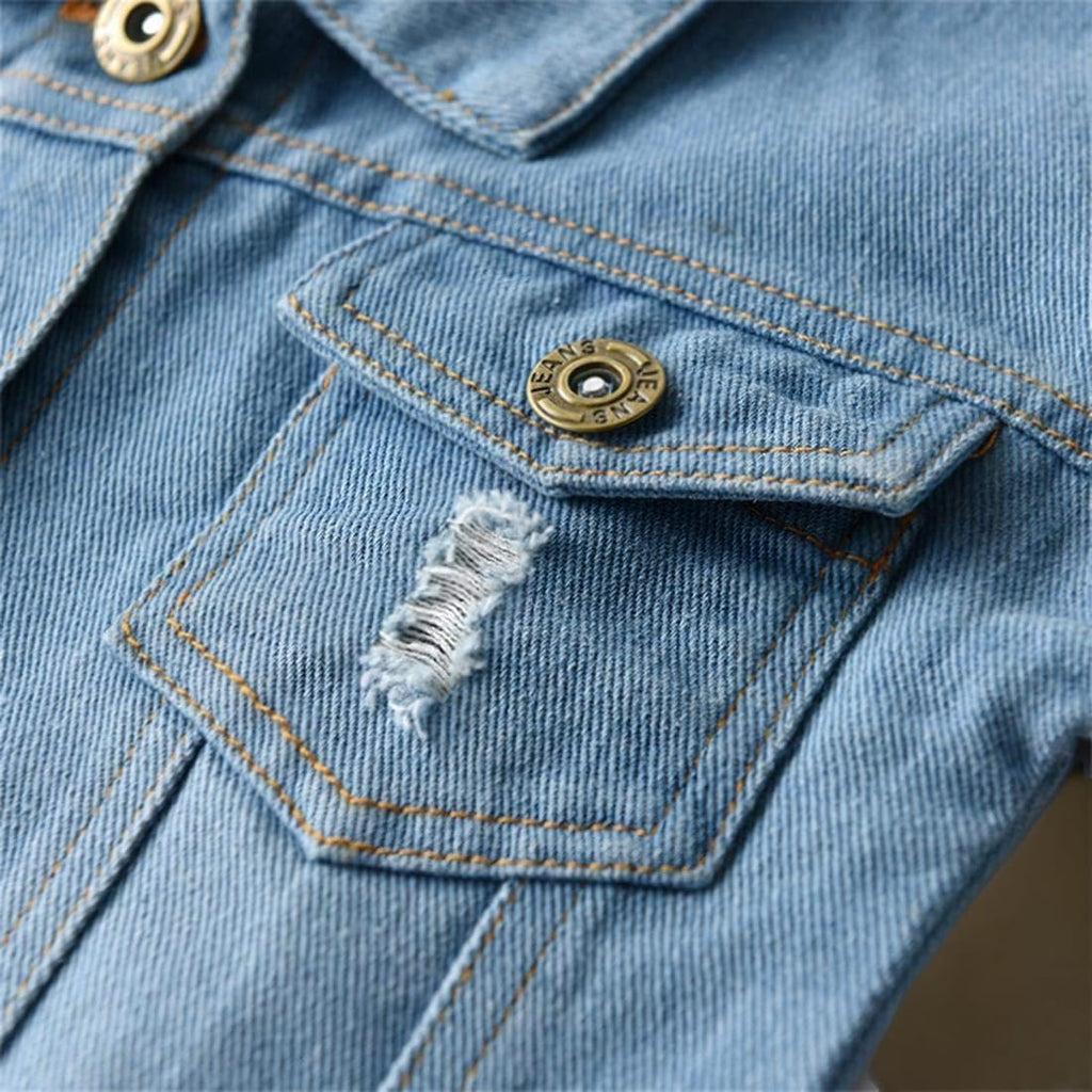 Toddler Baby Boy Girls Denim Jacket Button Down Basic Ripped Hoodie Jeans Coat Kid Cowboy Outwear Casual Clothes