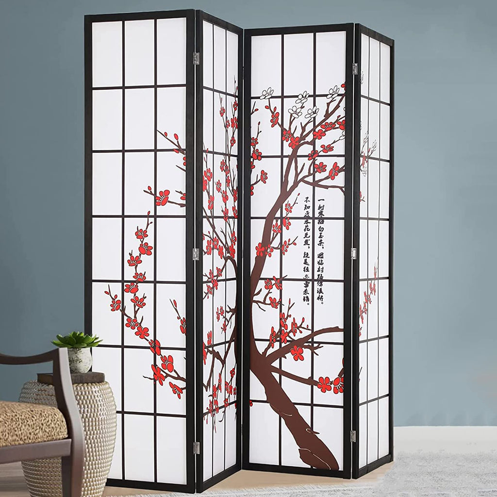Japanese Room Divider Panel, 6ft Folding Privacy Divider, 4 Panels