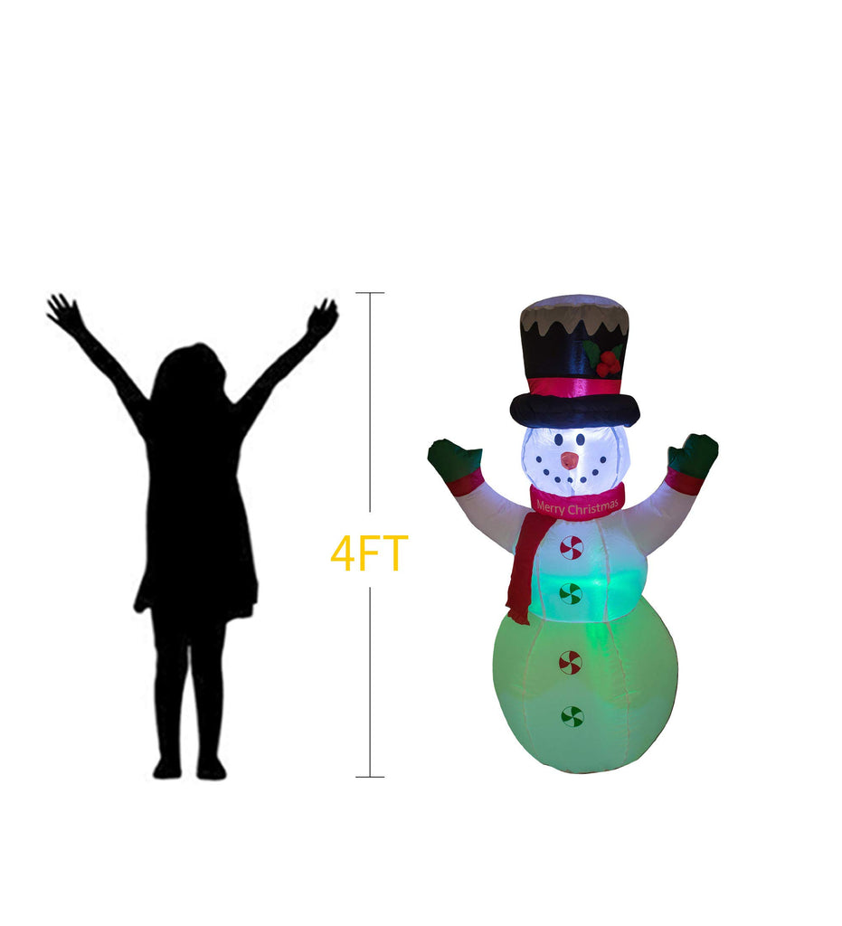4FT Christmas Snowman Inflatable LED Lights Indoor Outdoor Yard Lawn Decoration Cute Fun Holiday Blow Up Party Display