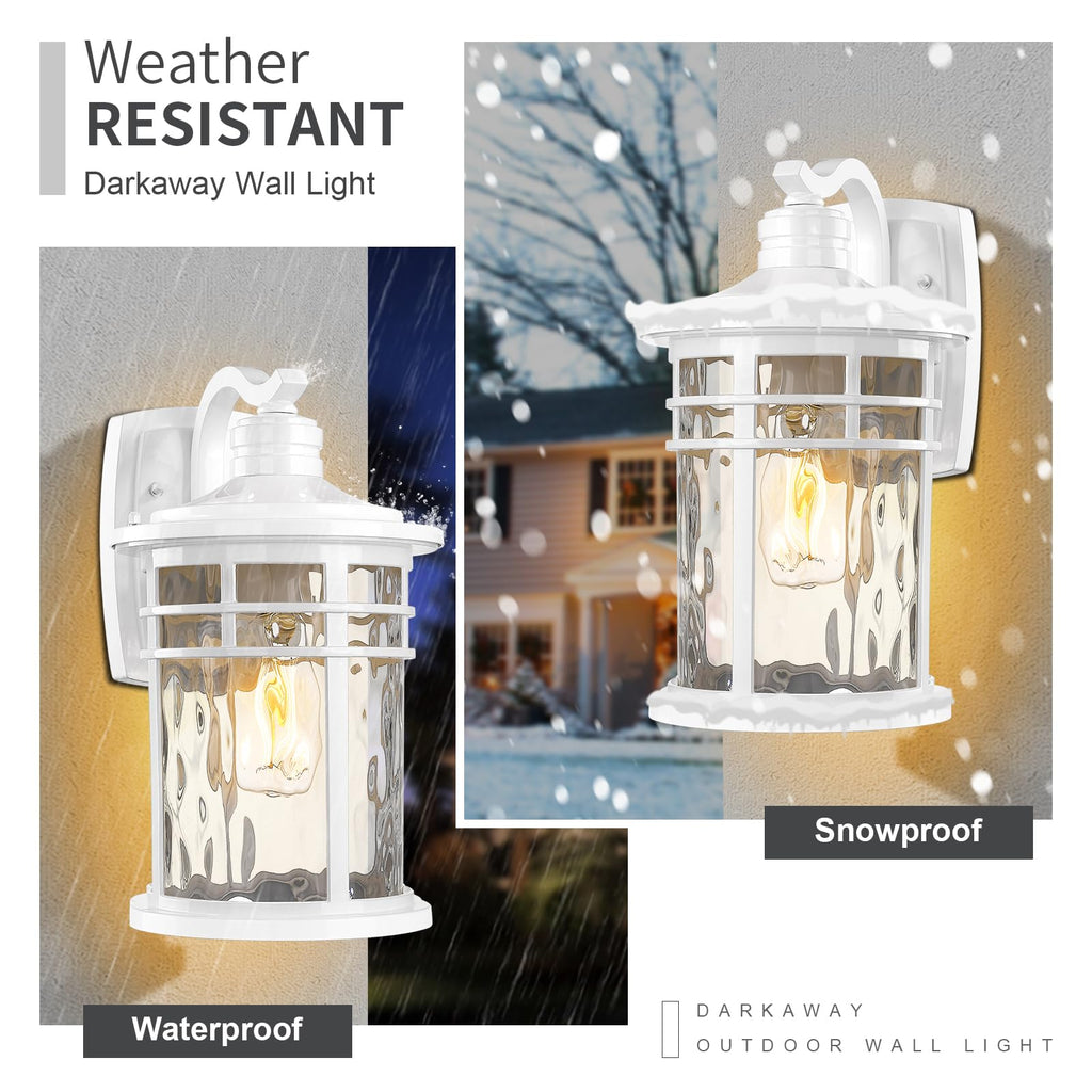Outdoor Wall Light Fixture, 2pcs 14.57inch Large Outside Porch Lights Wall Mounted Water Ripple Glass Exterior
