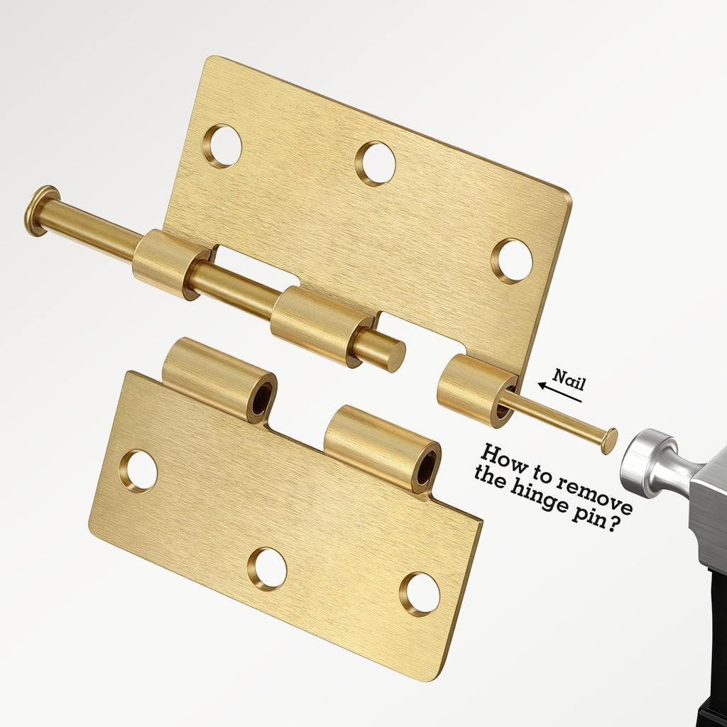 Door Hinges 3.5 Inch 1/4" R Satin Brass Home Hardware 3 Pack