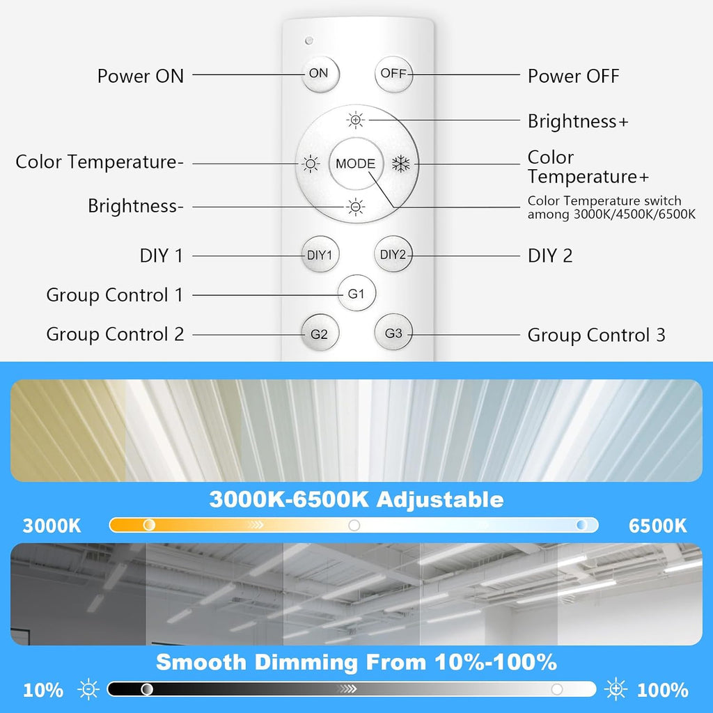 T8 Dimmable LED Tube Light with Remote, 3200LM 24W 6CCT Type B, 4Pack