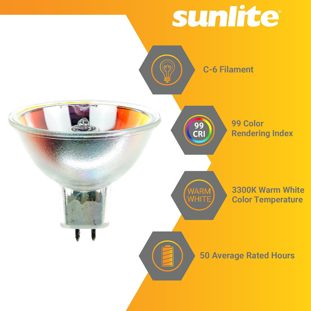 MR16 EFM Clear Reflector Light Bulb, 50 Watts, 8V, 2-Pin GX6.35 Base, 99 CRI, 6.25A, 3300K Warm White, Ideal