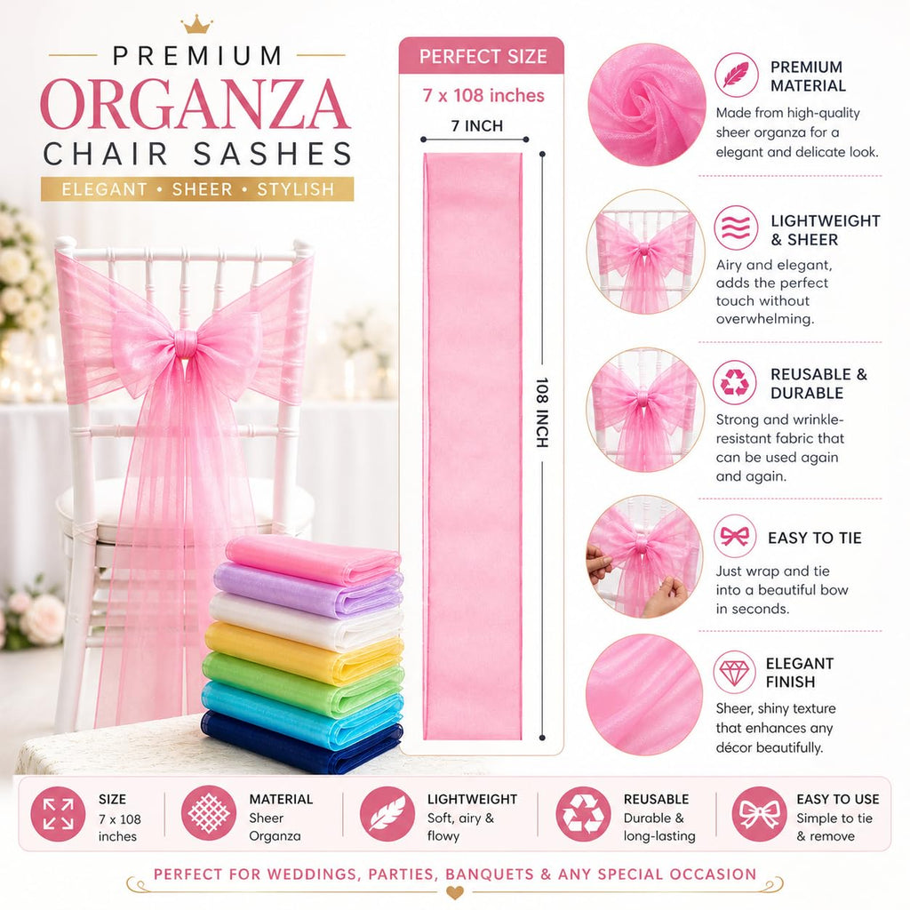 Organza Chair Bow/Sash, 25 Count, White