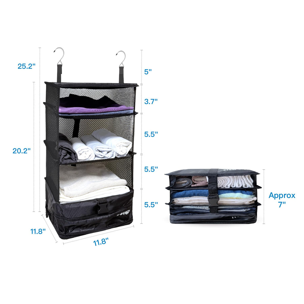 Fusion Stow-N-Go Hanging Travel Shelves, Packing Organizer for Luggage. Carry on Closet for Suitcase. Expandable