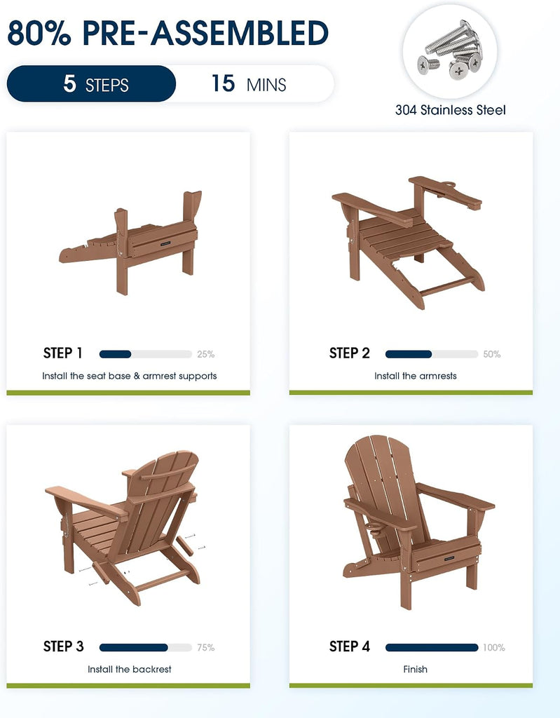 Folding Adirondack Chairs 4 Pack, Patio Chairs, Lawn Chairs, Outdoor Chairs, Adirondack Chair Plastic, Fire Pit