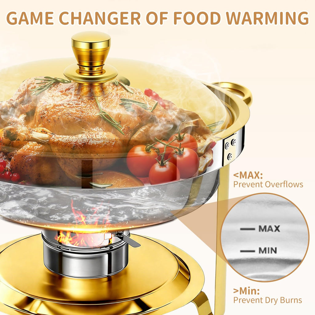 2 Pack 6QT Chafing Dish for Buffet with Golden Lids