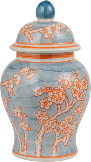 Decorative Ceramic Ginger Jar with Domed Lid, Light Blue