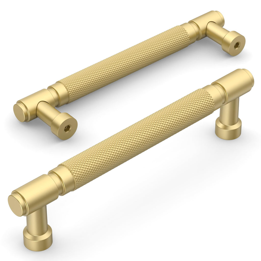 10 Pack Brushed Gold knurled Cabinet Pulls 5"