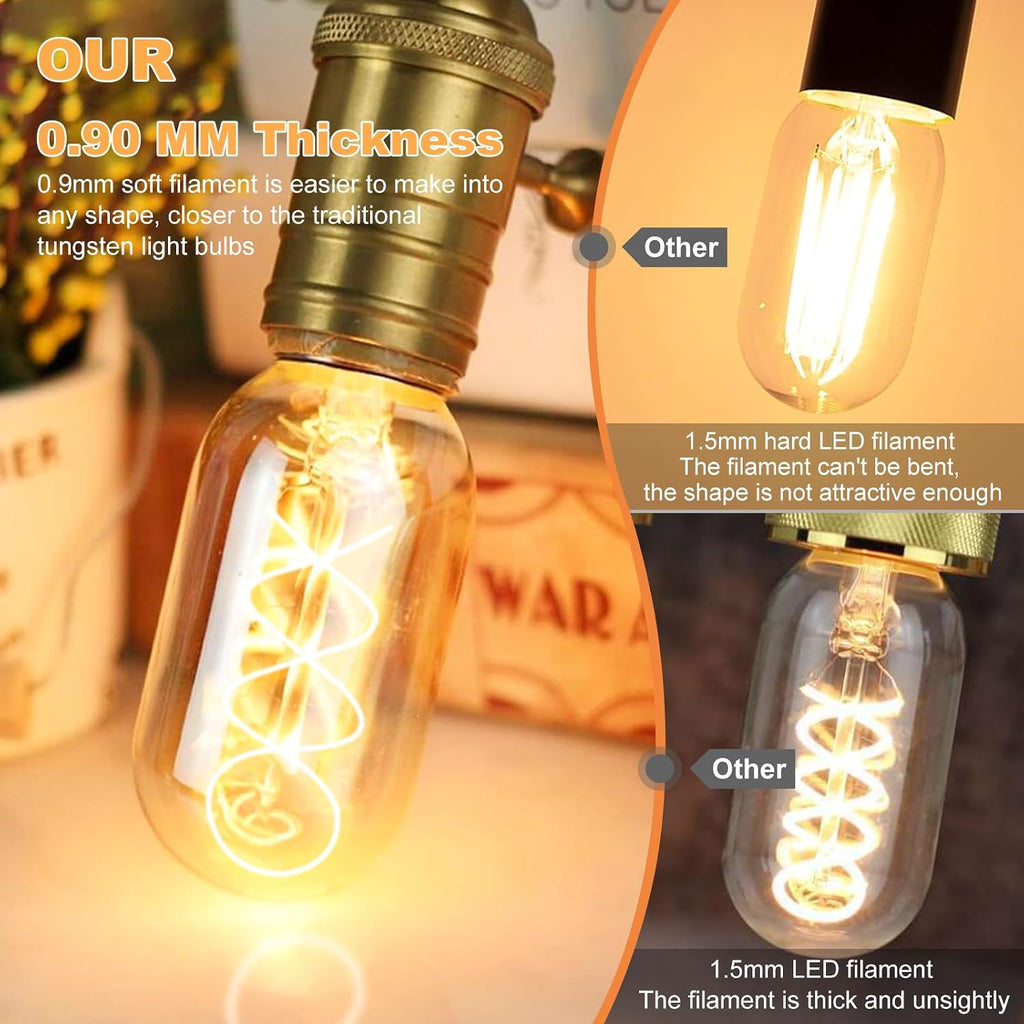 E26 LED Bulb 6W Equivalent 60 watt,Vintage Edison Bulbs,Warm White 2200K Amber E26 Edison Bulb dimmable,Tubular T14