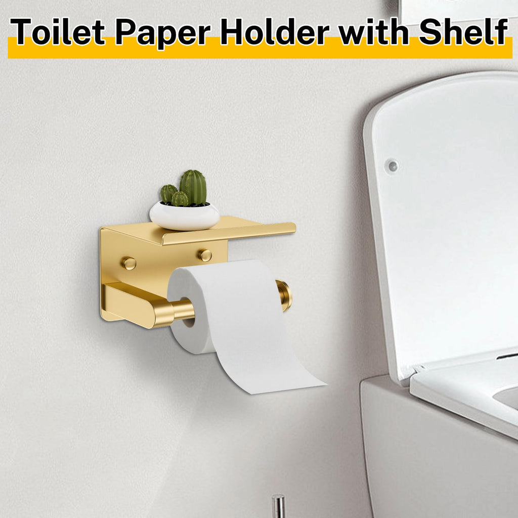 Brushed Gold Bathroom Hardware Set 5 Pieces Towel Bar Set Round Towel Holder Set, Upgraded Toilet Paper Holder with
