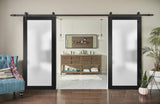 Slab Barn Door Panel Frosted Glass Lite | Planum 2102 Matte Black | Sturdy Finished Modern Doors | P