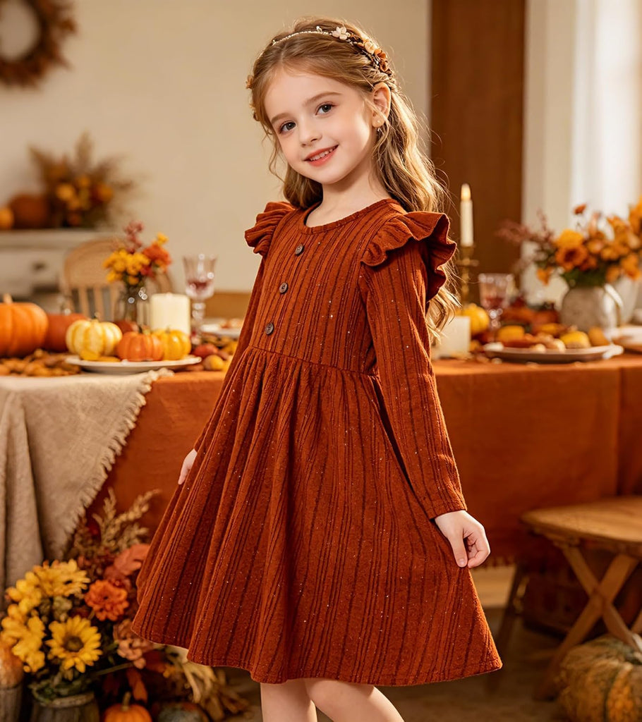 Toddler Girls Fall Dress Long Sleeve A-Line Sparkle Party Outfit