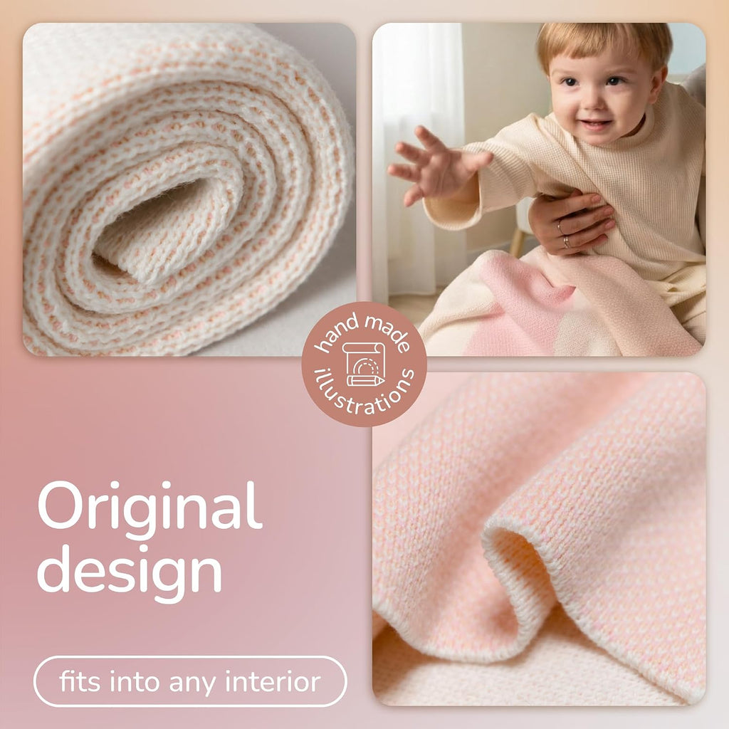 100% Organic Cotton Baby Blanket - Soft Knitted Breathable Swaddle Blanket for Crib & Stroller - Newborns, Infants &