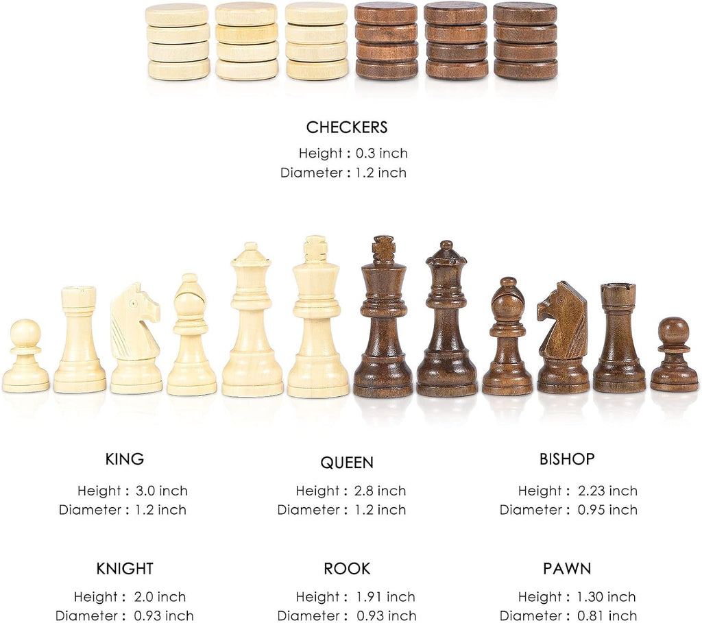 Magnetic Wooden Chess and Checkers Game Set, 15 Inches (2 in 1) Chess Board Games, 2 Extra Queens - Gift Package