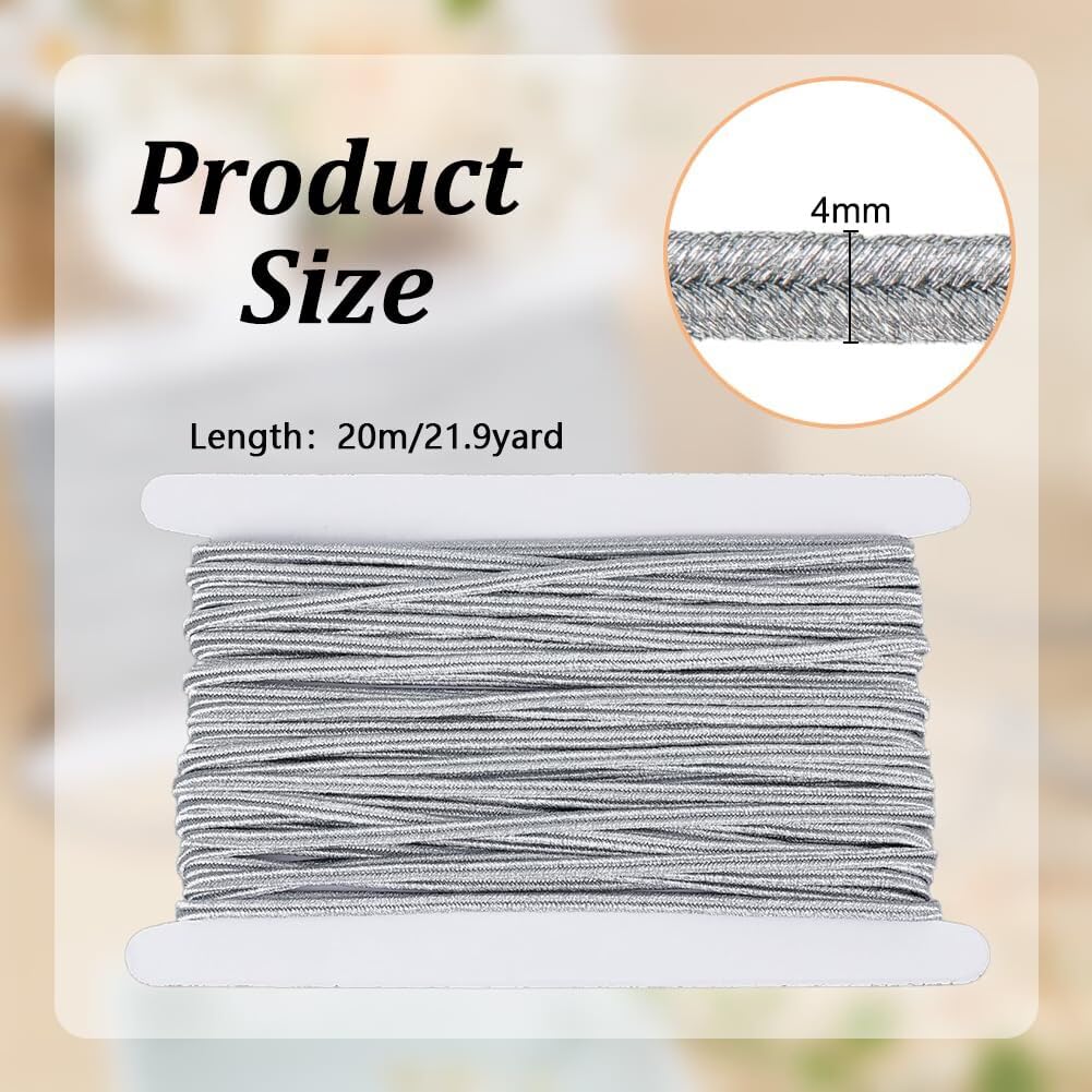 Silver Braided Cord, 21 Yard Soutache Braid for Sewing, Flat Thread for Beading Quilting Trimming, Crafts Supplies