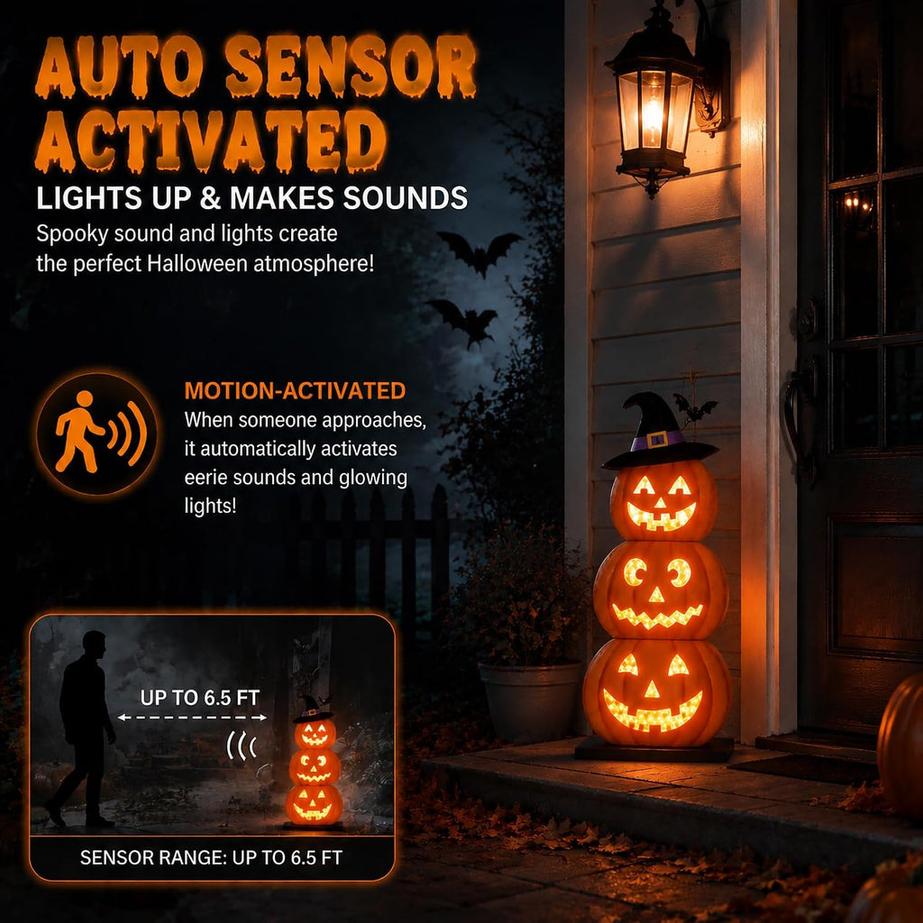 Halloween Decorations LED Light Up Pumpkin Decor Spooky Sound Porch Sign