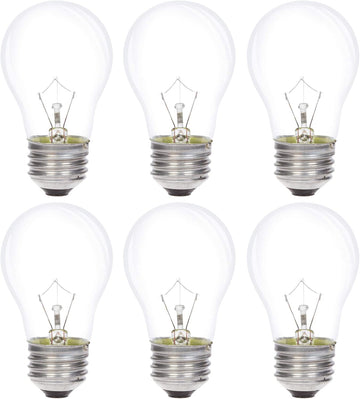Incandescent Appliance Light Bulb A15 25W E26 2700K, 6 Pack