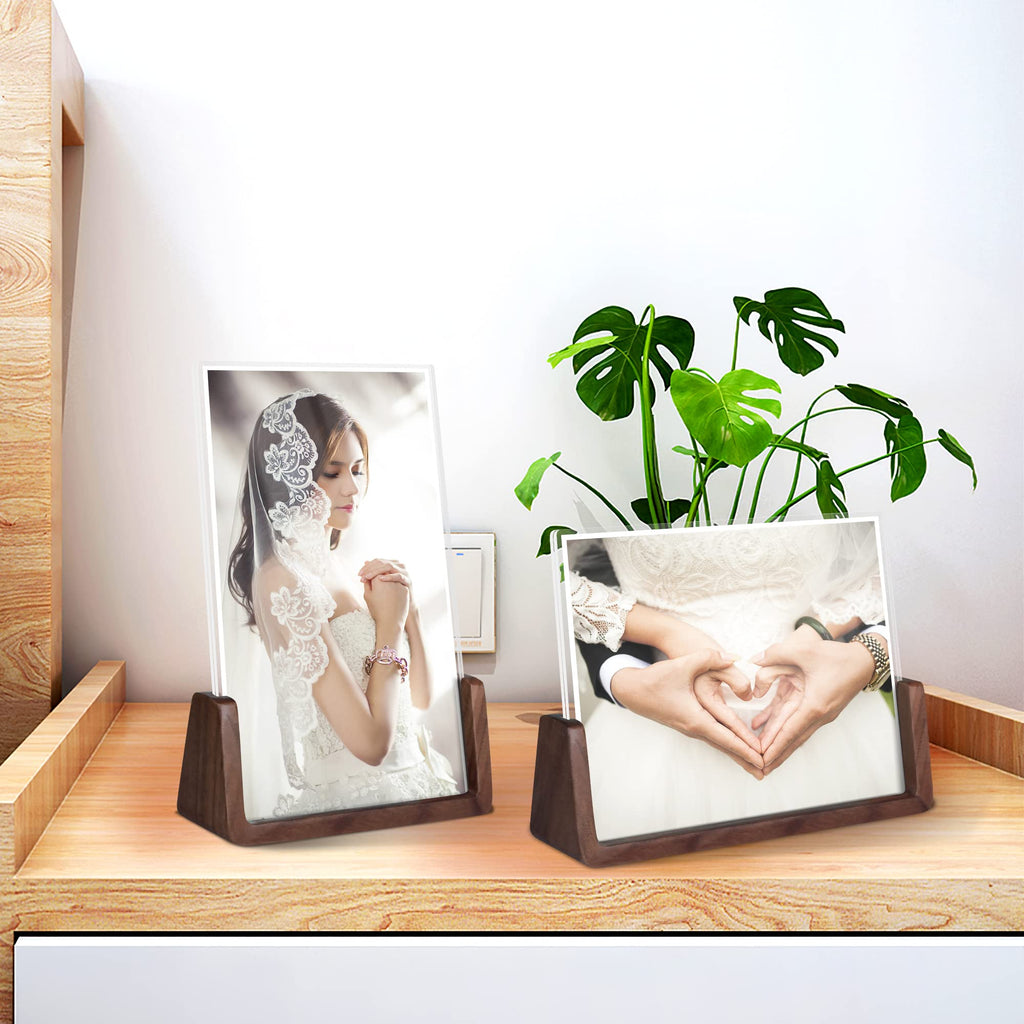 5x7 picture frames, Solid Rustic Wooden Photo Frames with Walnut Wood Base and High Definition Acrylic Glass Covers