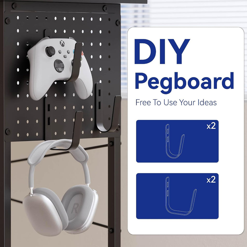 64 Inch L Shaped Gaming Desk with Monitor Stand and Power Outlets | Large Corner Computer Desk With Pegboard & Led