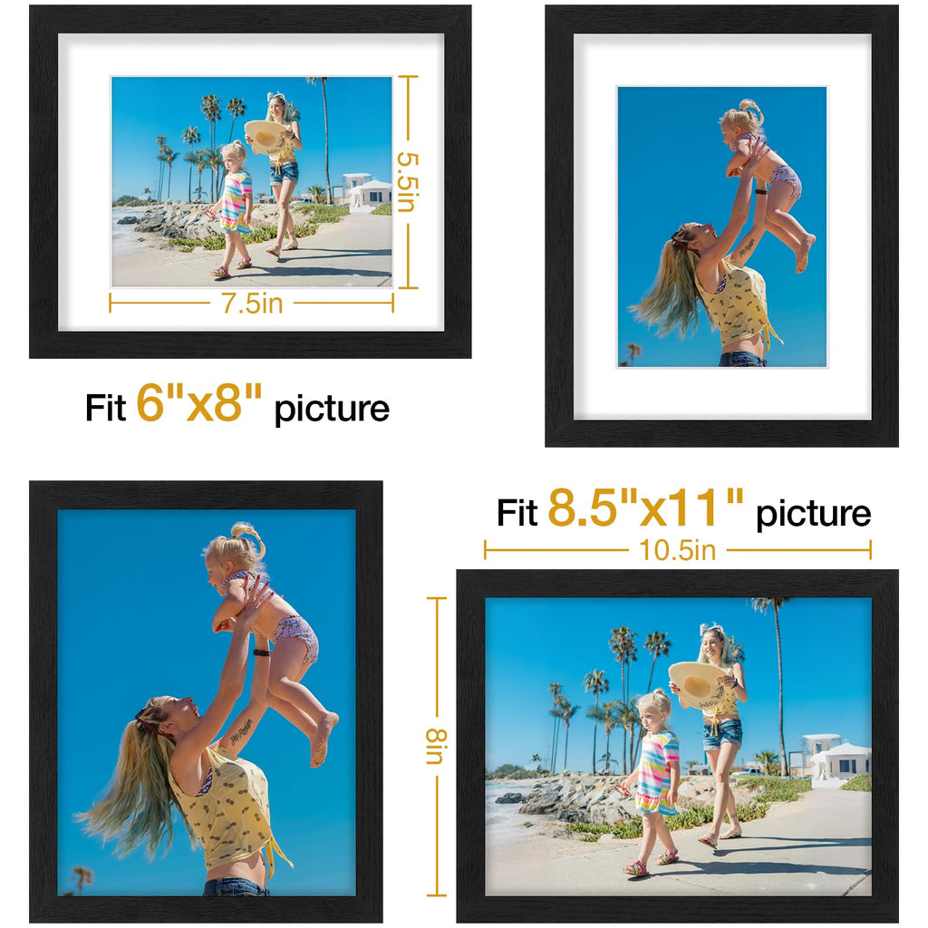 8.5x11 Picture Frames Set of 12 for Wall Mount or Tabletop, Black