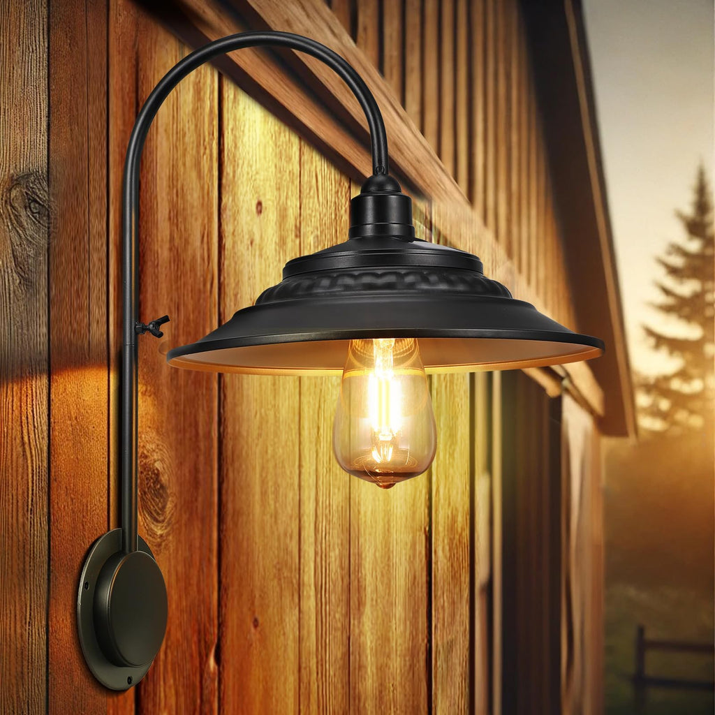 Solar Barn Light Outdoor, Waterproof Black Gooseneck Barn Solar Lights