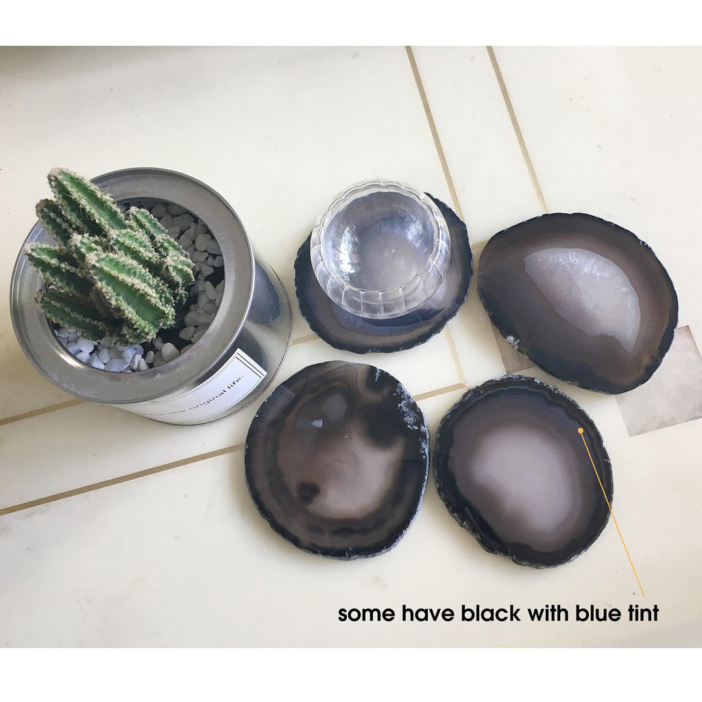 Large Black Agate Coasters Set of 4 Stone Coasters Table Decor