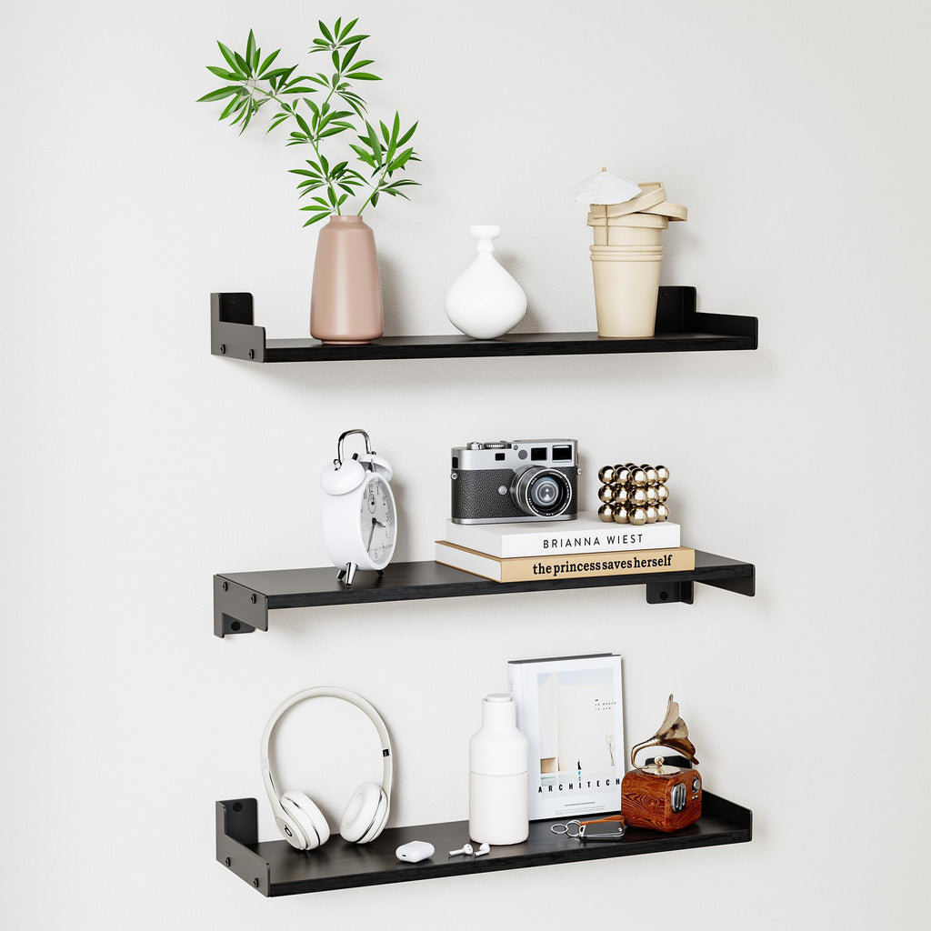 Floating Shelves for Wall, Shelves for Decor Storage, 3Pcs 16'', Black