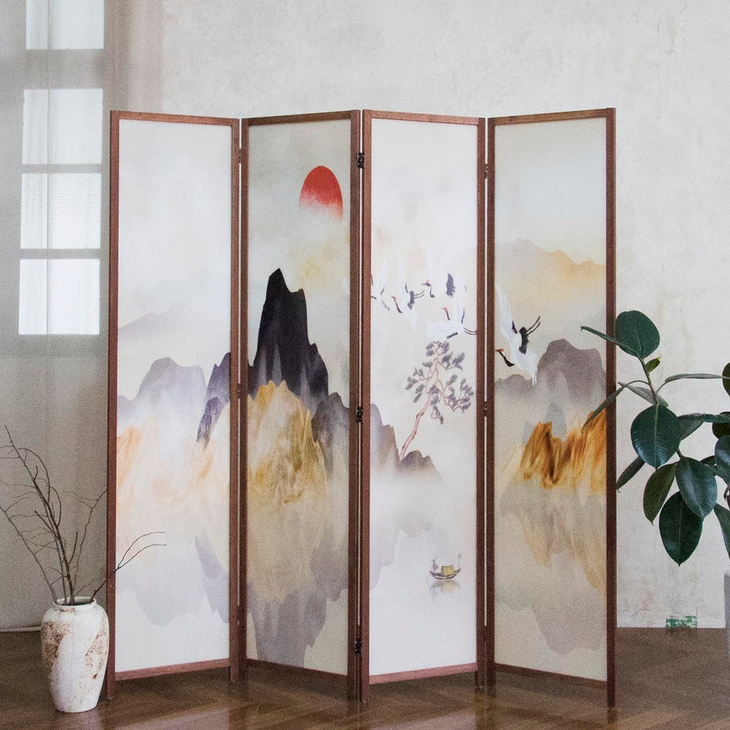 4 Panel Room Divider, 5.6 ft Tall Blackout Folding Privacy Screen - Double-Sided Freestanding Partition Wall with